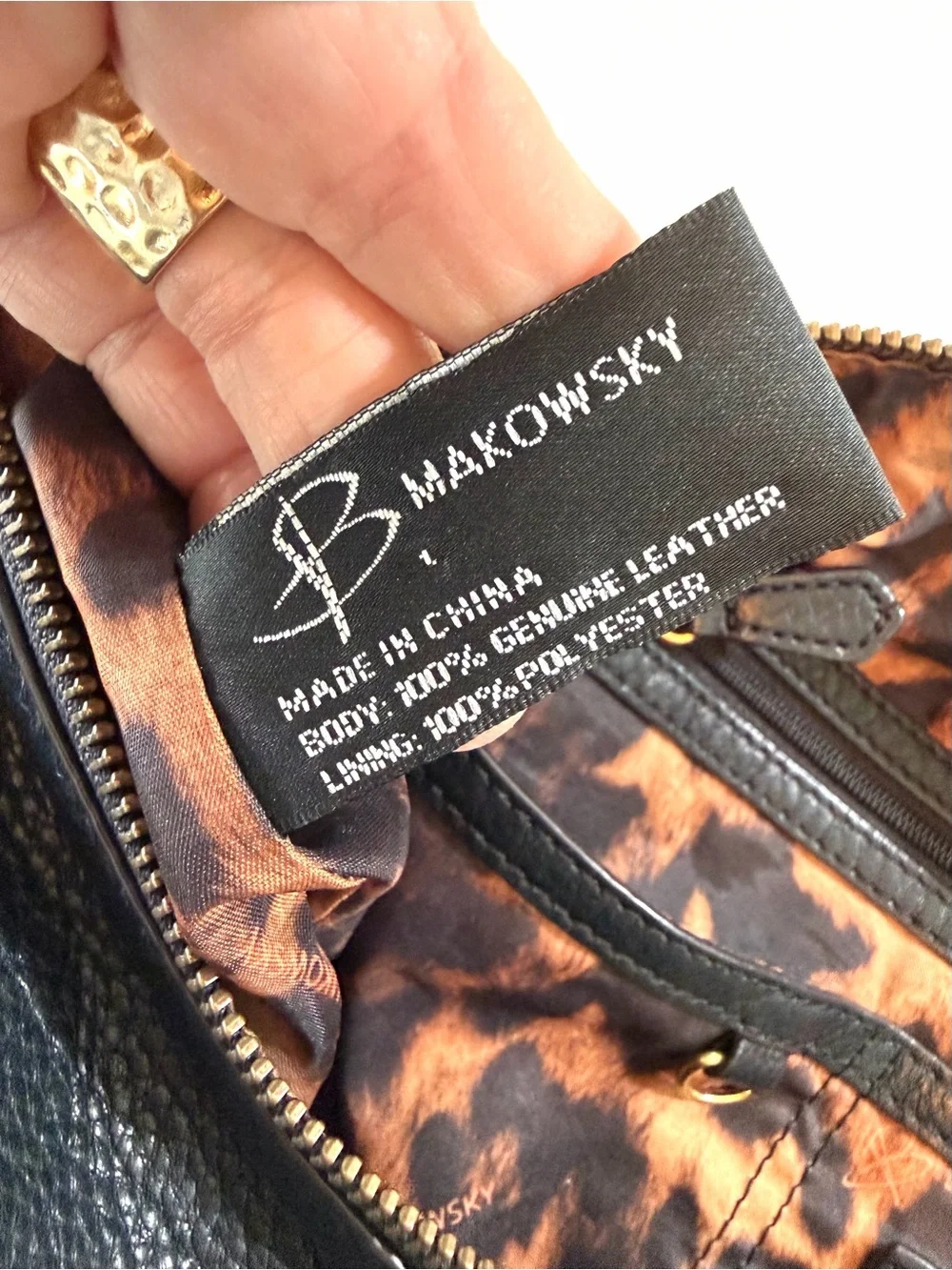 B Makowsky Black Pebbled Leather Slouchy Hobo Bag Gold Cargo Pockets